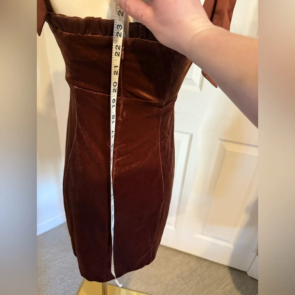 Danielle Bernstein dark burnt orange velvet mini dress - NWT - S - Picture 8 of 15